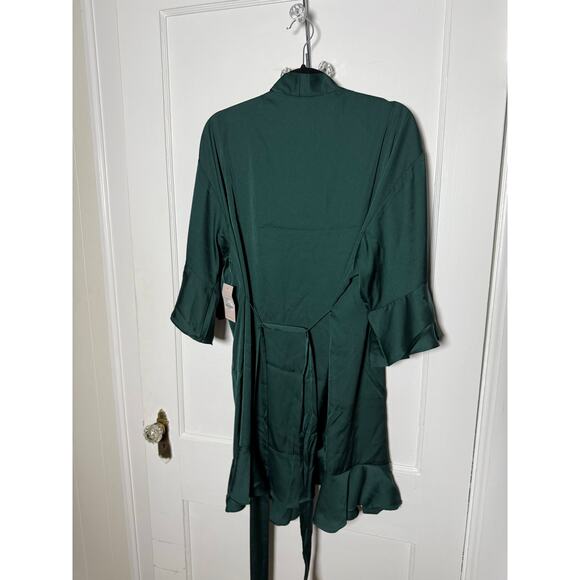 Birdy Grey Emerald Green Kenny Satin Ruffle Tie Short Robe Women's M/L NEW - Picture 9 of 9